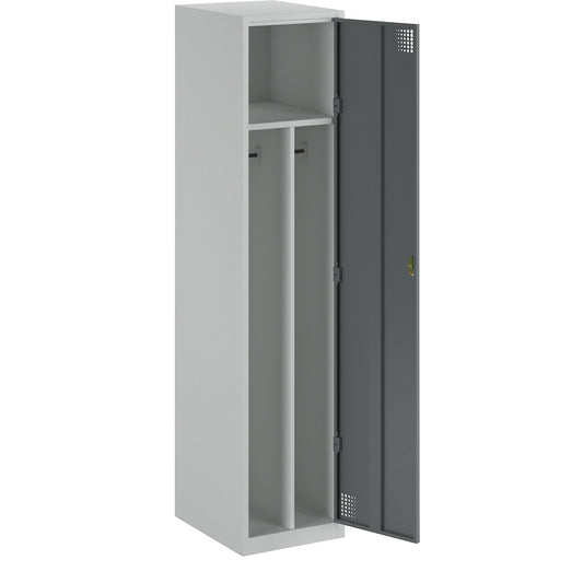 Alvina clean and dirty locker, 1 compartment with centre partition, light grey / basalt grey, width 400 mm, cylinder lock.
