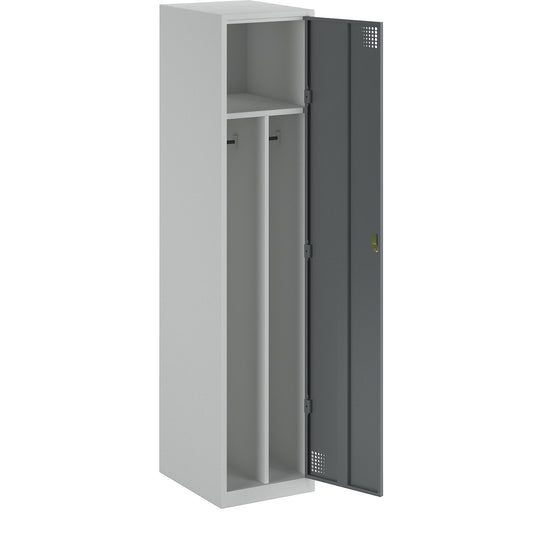 Alvina clean and dirty locker, 1 compartment with centre partition, light grey / basalt grey, width 400 mm, rotary bolt.