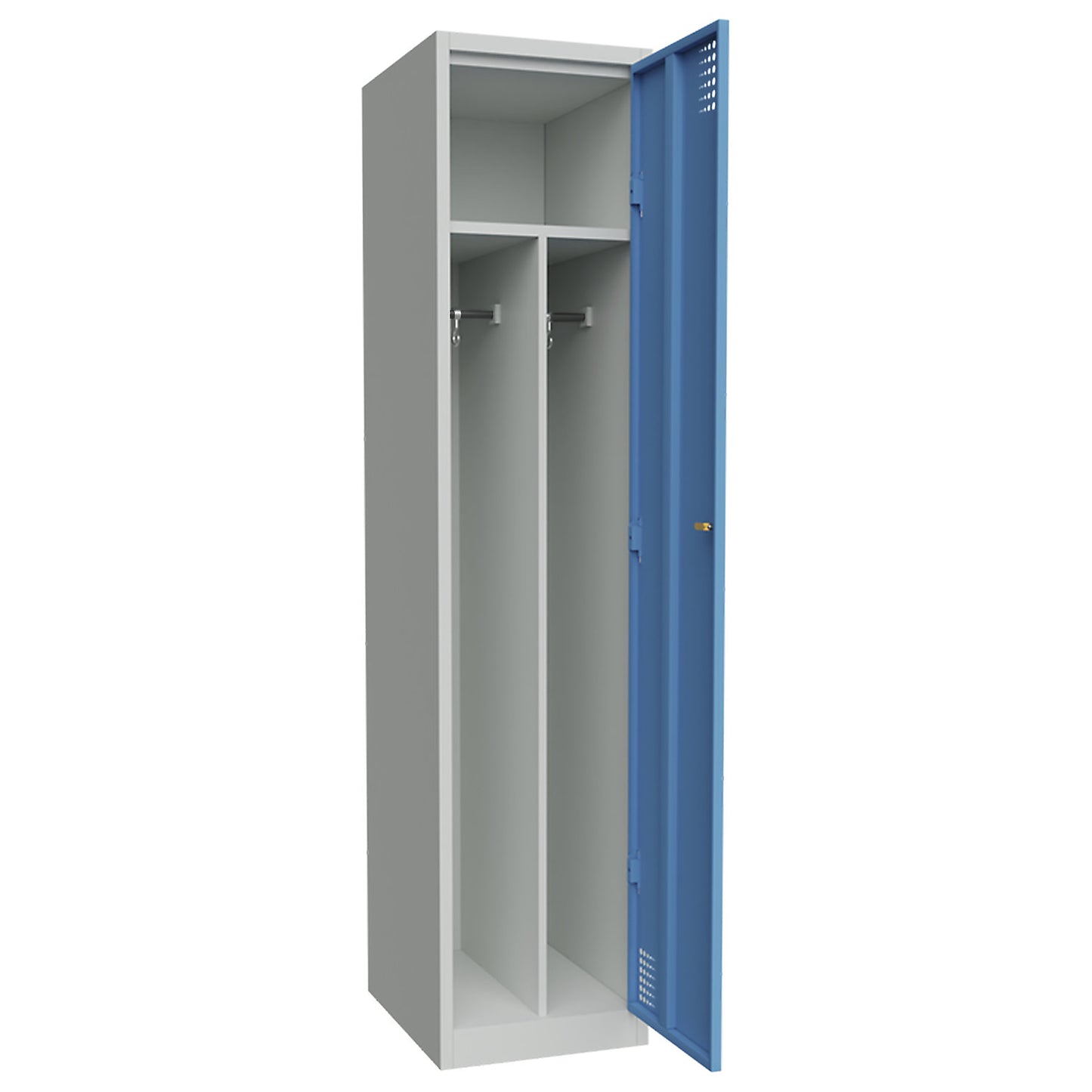 Alvina clean and dirty locker, 1 compartment with centre partition, light grey / light blue, width 400 mm, rotary bolt.