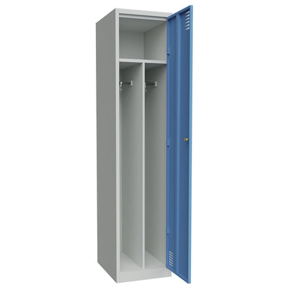 Alvina clean and dirty locker, 1 compartment with centre partition, light grey / light blue, width 400 mm, rotary bolt.