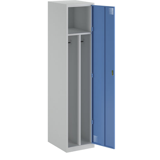 Alvina clean and dirty locker, 1 compartment with centre partition, light grey / light blue, width 400 mm, rotary bolt.