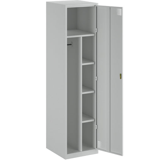Alvina cleaning cupboard, partition in centre, light grey, cylinder lock.