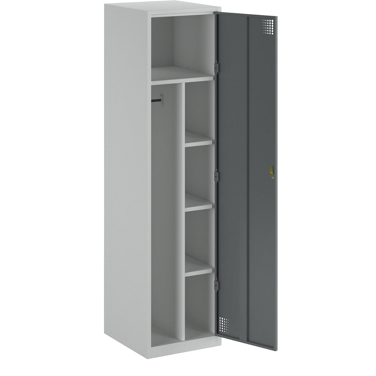 Alvina cleaning cupboard, partition in centre, light grey / basalt grey, cylinder lock.