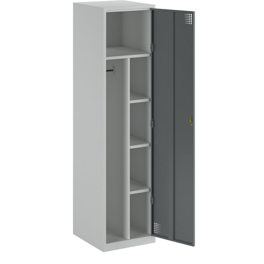Alvina cleaning cupboard, partition in centre, light grey / basalt grey, cylinder lock.