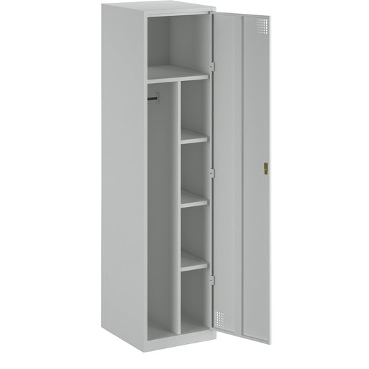 Alvina cleaning cupboard, partition in centre, light grey, rotary bolt.