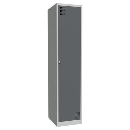 Alvina cleaning cupboard, partition in centre, light grey / basalt grey, rotary bolt.