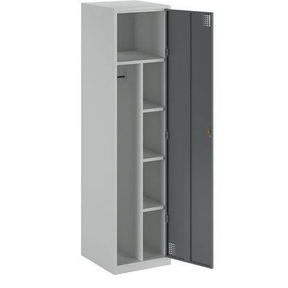 Alvina cleaning cupboard, partition in centre, light grey / basalt grey, rotary bolt.