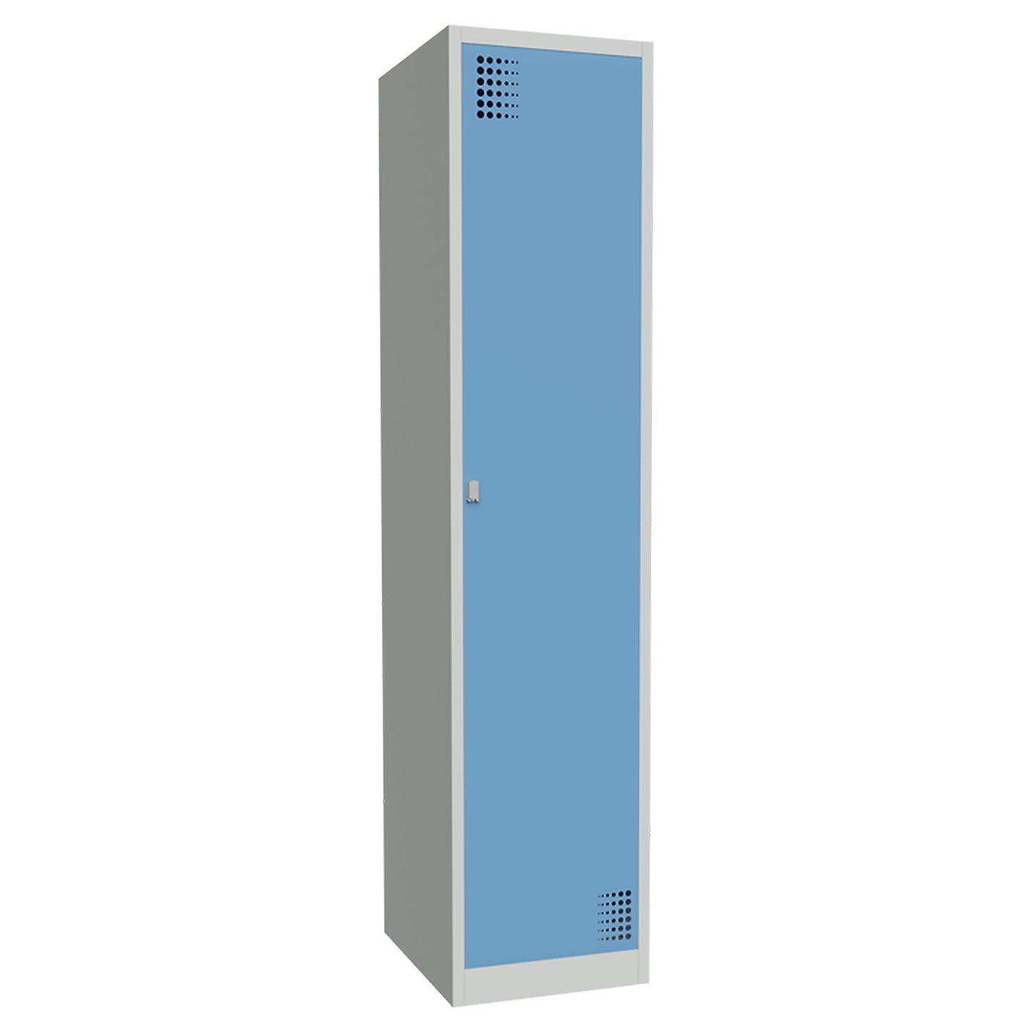 Alvina cleaning cupboard, partition in centre, light grey / light blue, rotary bolt.