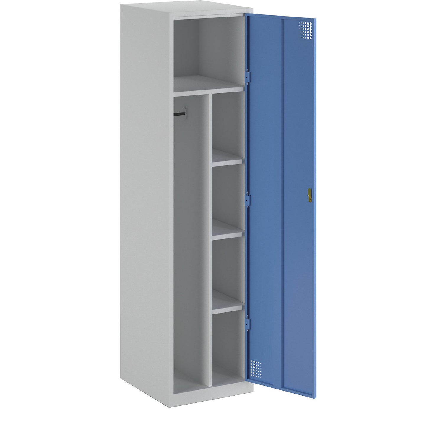 Alvina cleaning cupboard, partition in centre, light grey / light blue, rotary bolt.