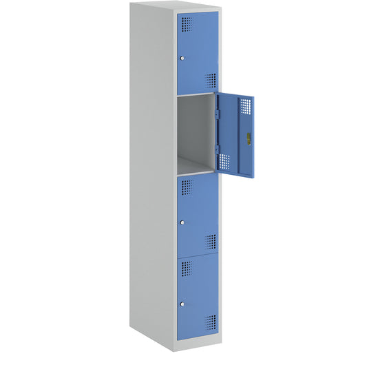 4-fold compartment locker Alvina, 1 compartment, light grey / light blue, width 300 mm, cylinder lock.