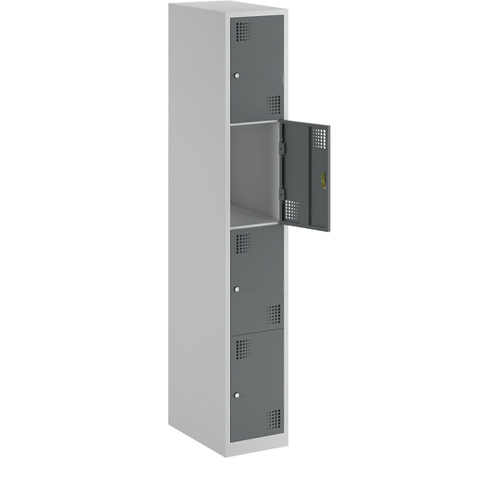 4-fold compartment locker Alvina, 1 compartment, light grey / basalt grey, width 300 mm, cylinder lock.