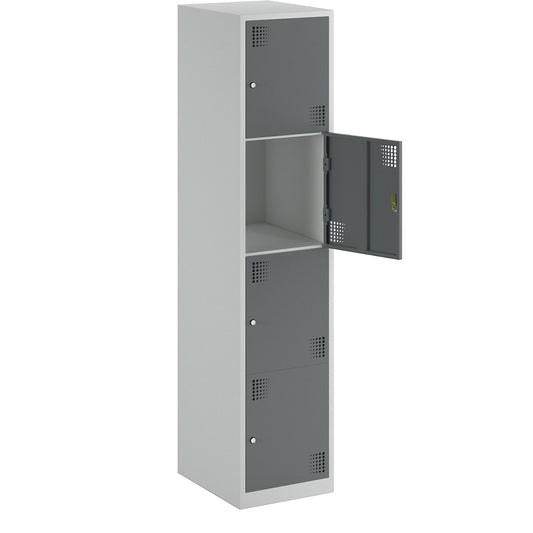 4-fold compartment locker Alvina, 1 compartment, light grey / basalt grey, width 400 mm, cylinder lock.