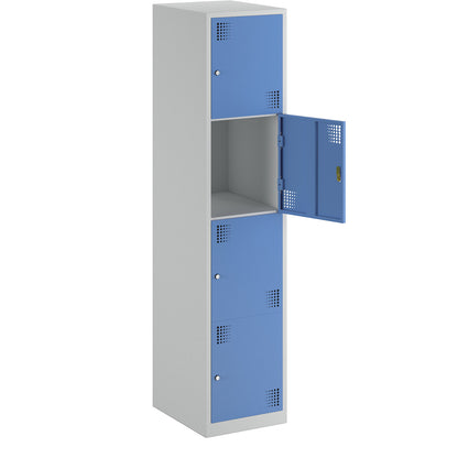 4-fold compartment locker Alvina, 1 compartment, light grey / light blue, width 400 mm, cylinder lock.