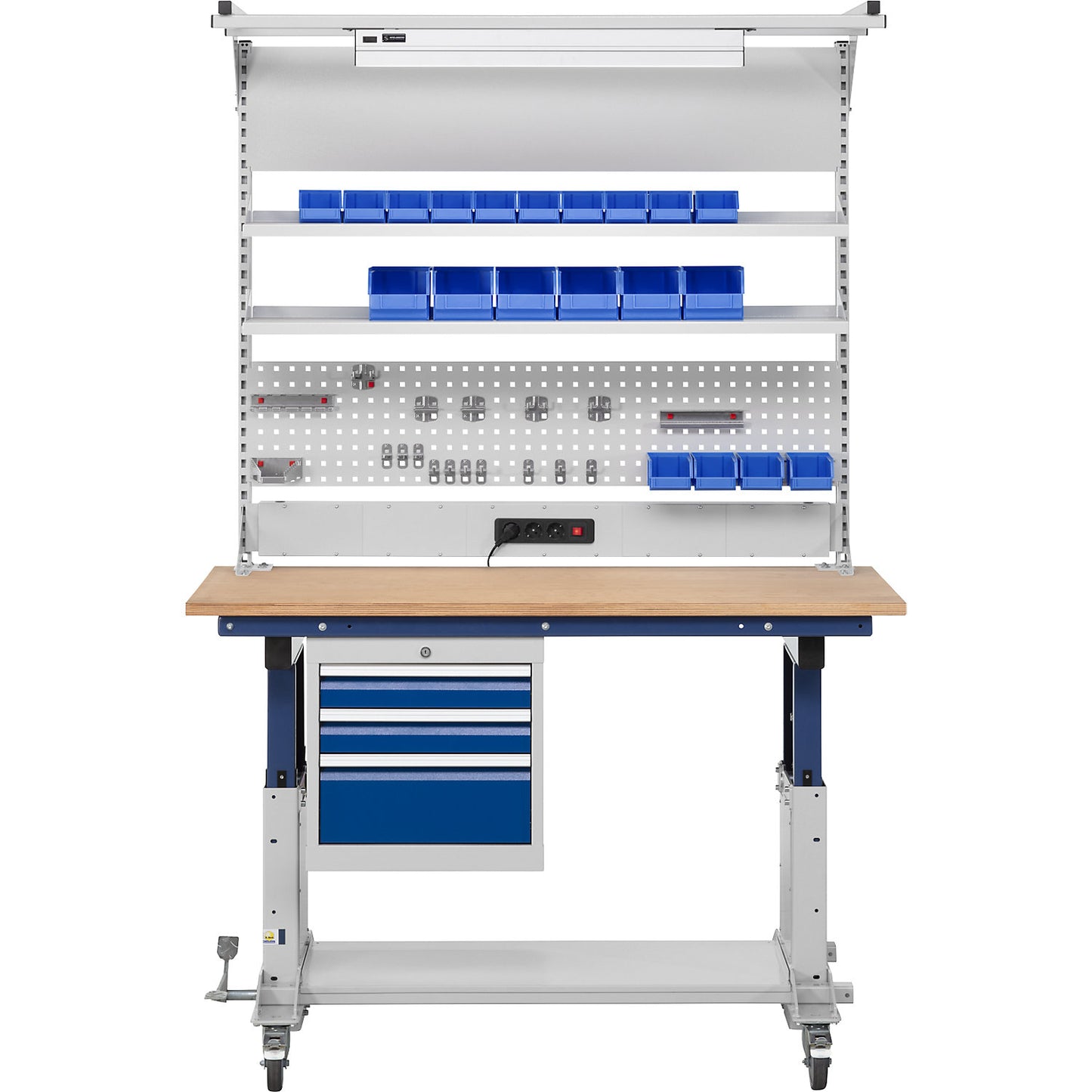 Lifting work table Supporter with multi-wall structure, beech multiplex board, WxD 1600 x 790 mm.