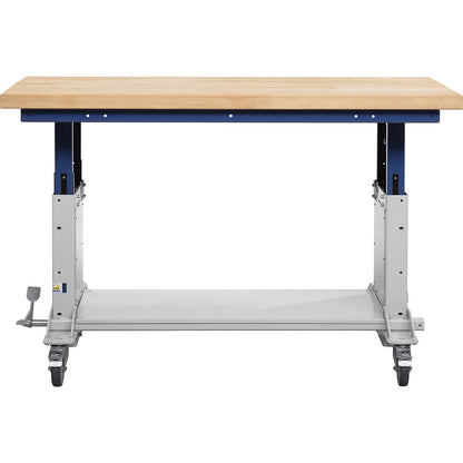SUPPORTER height adjustable work table, solid beech worktop, max. load 500 kg, WxD 1600 x 800 mm.