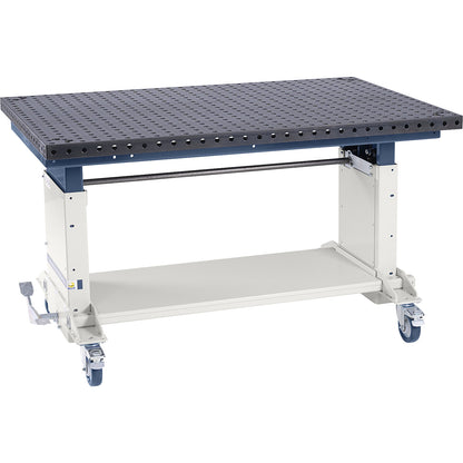 Welding table SUPPORTER, height adjustable, max. load 500 kg, with steel pegboard.
