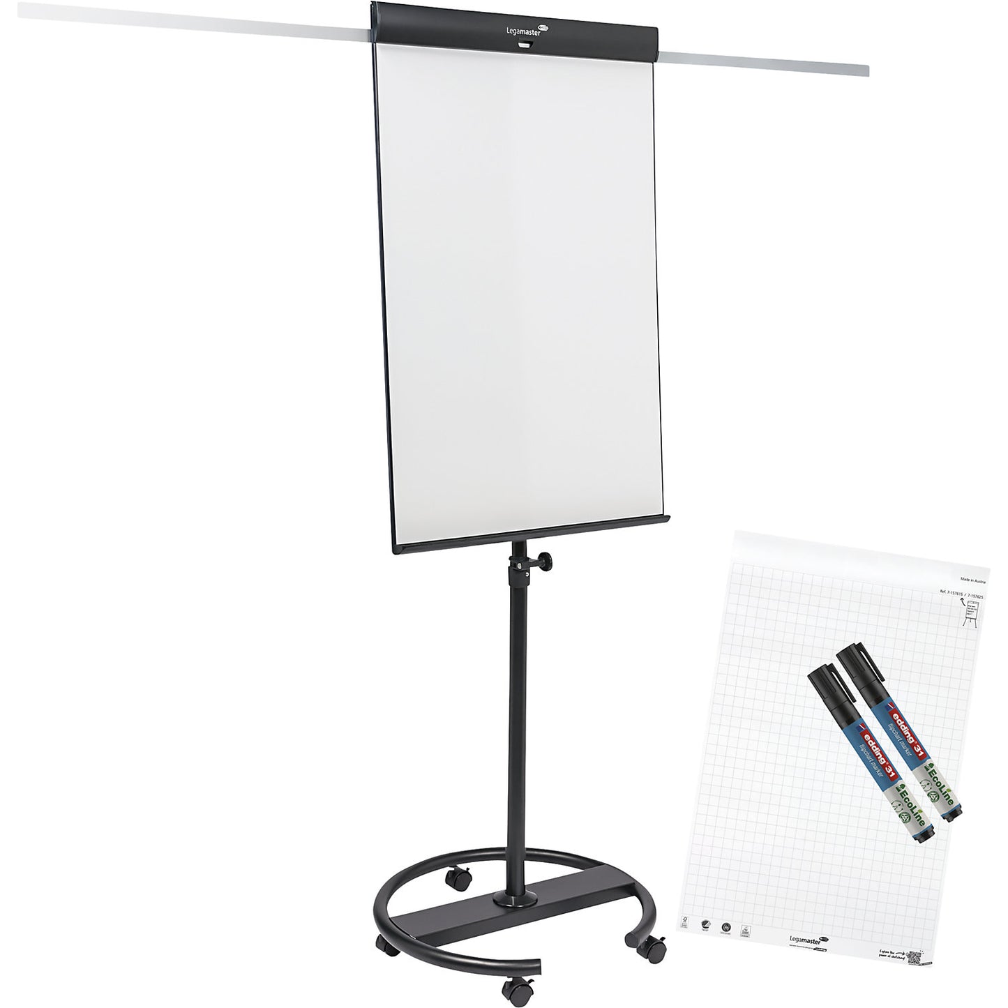 Flip-chart SKETCH PRO, painted steel, round base with castors.