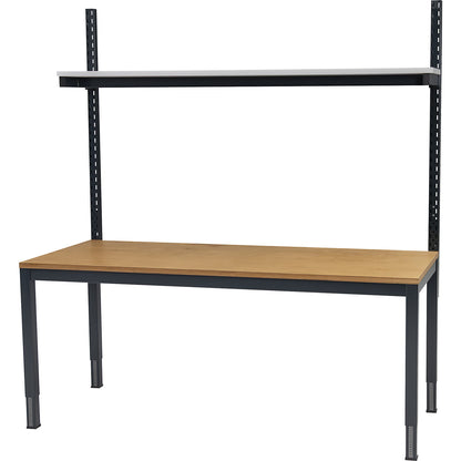Height adjustable work table with shelf, height adjustable 650 - 900 mm, WxD 1800 x 900 mm, beech multiplex board.