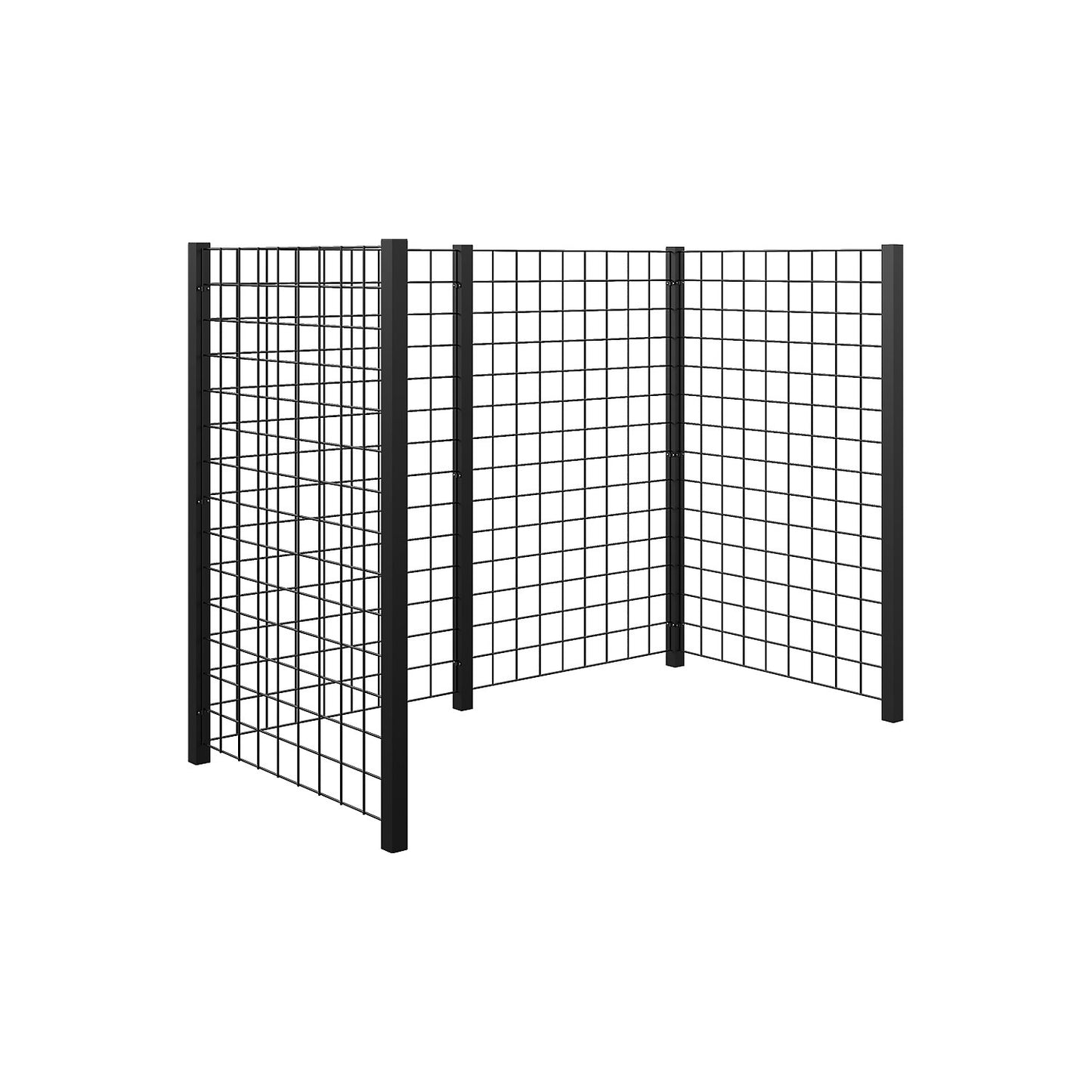 Waste bin enclosure, steel trellis, LxWxH 1935 x 990 x 1470 mm, black.