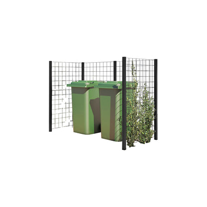 Waste bin enclosure, steel trellis, LxWxH 1935 x 990 x 1470 mm, black.