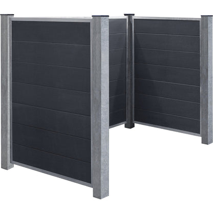 Waste bin enclosure, with WPC planks and steel posts, length 1960, for concreting in.
