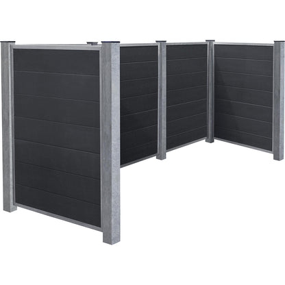 Waste bin enclosure, with WPC planks and steel posts, length 3020, for concreting in.