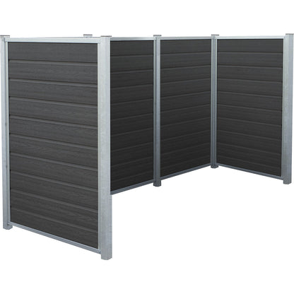 Waste bin enclosure Artura, with WPC planks and steel posts, LxWxH 2880 x 990 x 1420 mm.