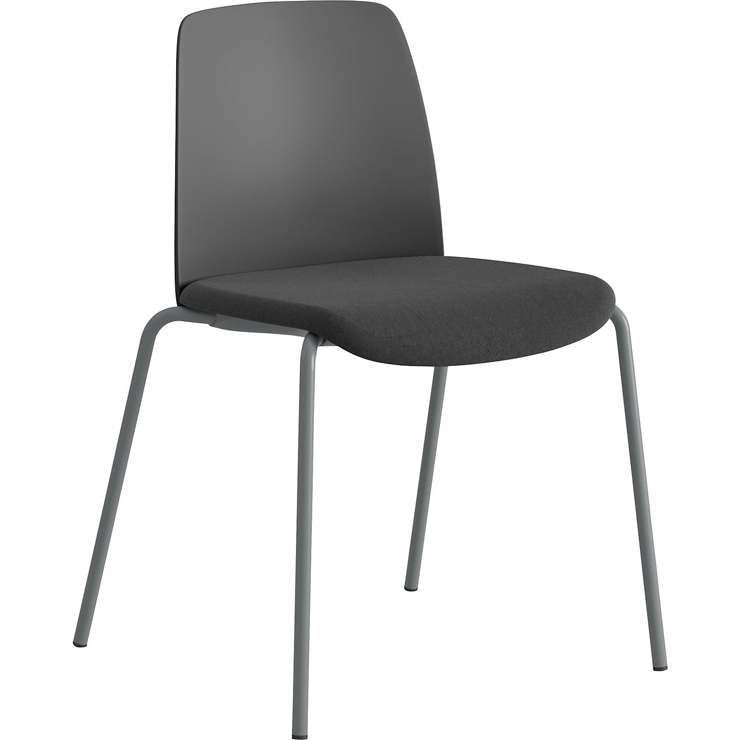 Chair Helmer, upholstered seat, plastic backrest, pack of 4, seat dark grey/black, frame silver.