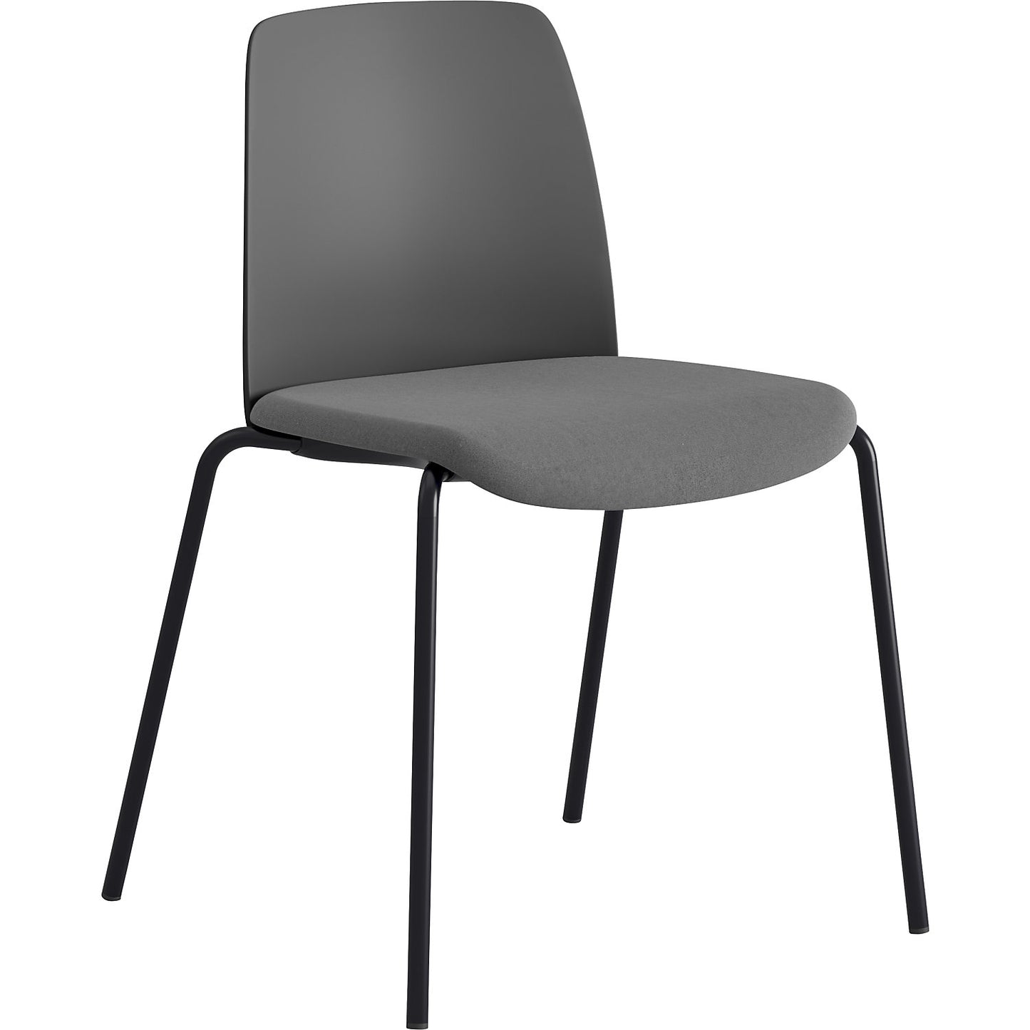 Chair Helmer, upholstered seat, plastic backrest, pack of 4, seat dark grey, frame black.
