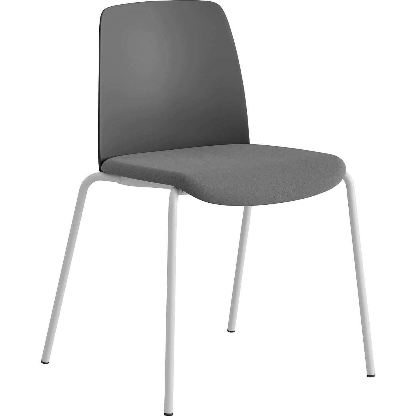 Chair Helmer, upholstered seat, plastic backrest, pack of 4, seat dark grey, frame white.