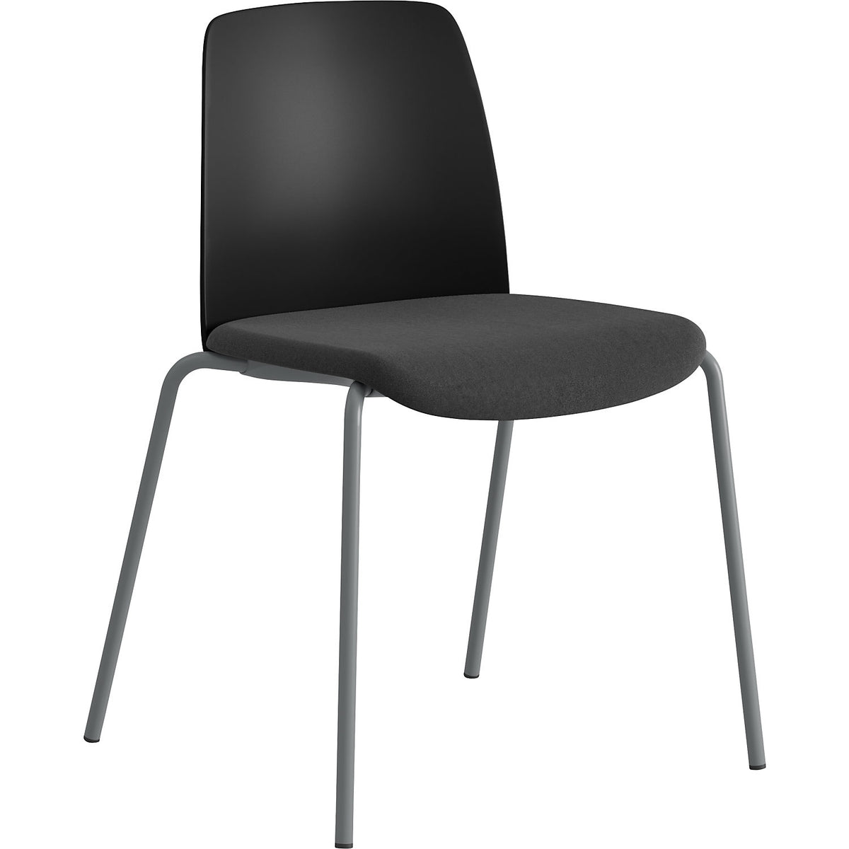 Chair Helmer, upholstered seat, plastic backrest, pack of 4, seat black, frame silver.
