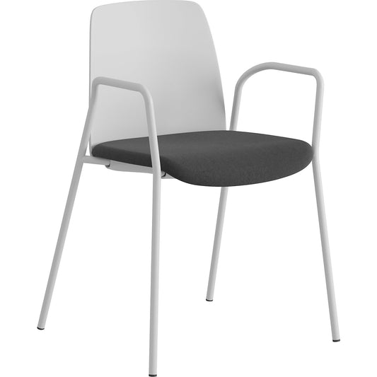 Chair Helmer, upholstered seat, plastic backrest, pack of 4, seat white/black, frame white, with arm rests.