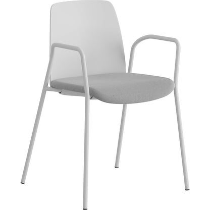 Chair Helmer, upholstered seat, plastic backrest, pack of 4, seat white/light grey, frame white, with arm rests.