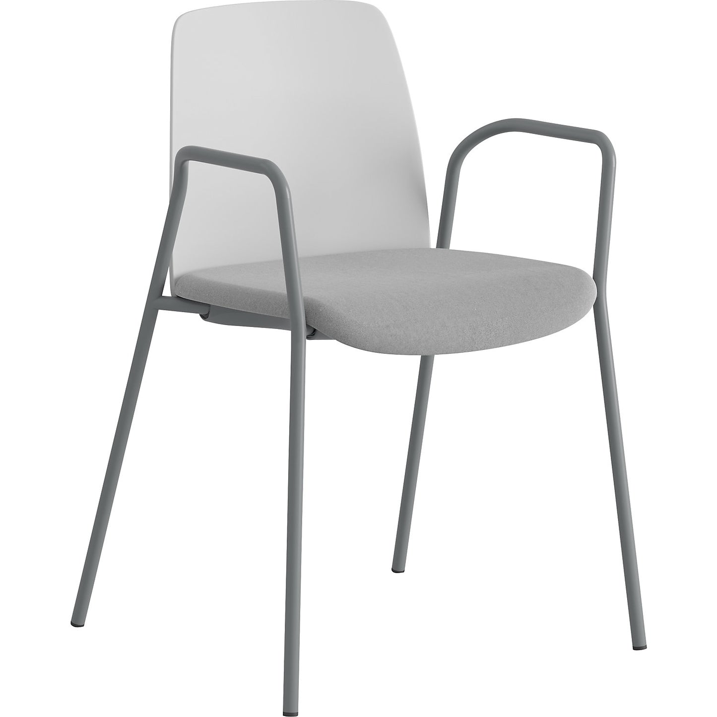 Chair Helmer, upholstered seat, plastic backrest, pack of 4, seat white/light grey, frame silver, with arm rests.