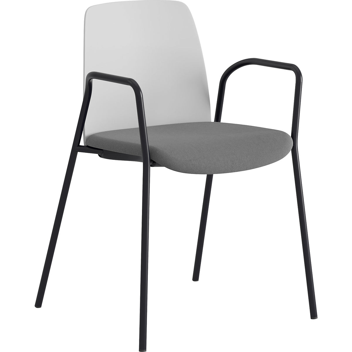 Chair Helmer, upholstered seat, plastic backrest, pack of 4, seat white/dark grey, frame black, with arm rests.