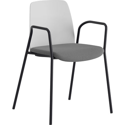 Chair Helmer, upholstered seat, plastic backrest, pack of 4, seat white/dark grey, frame black, with arm rests.