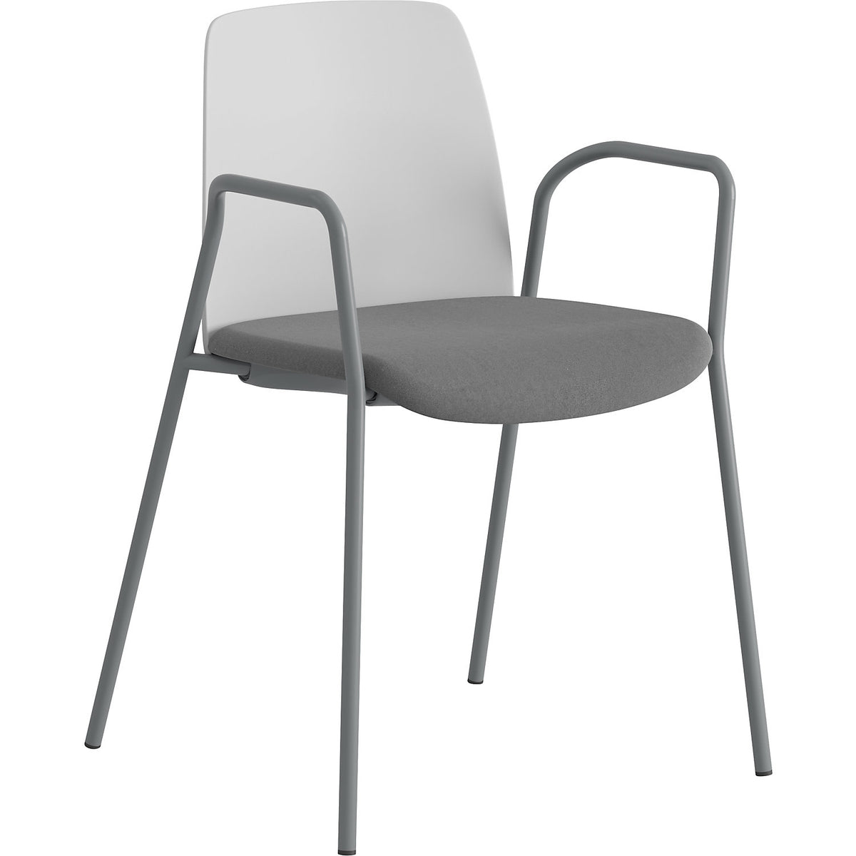 Chair Helmer, upholstered seat, plastic backrest, pack of 4, seat white/dark grey, frame silver, with arm rests.