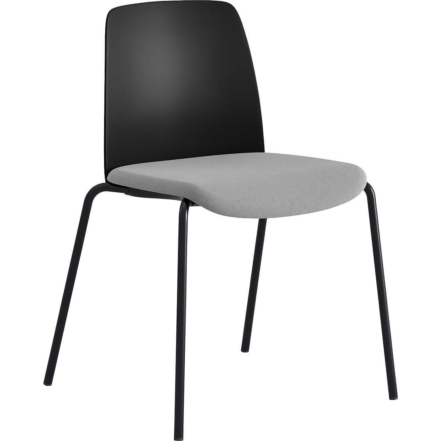 Chair Helmer, upholstered seat, plastic backrest, pack of 4, seat black/light grey, frame black.