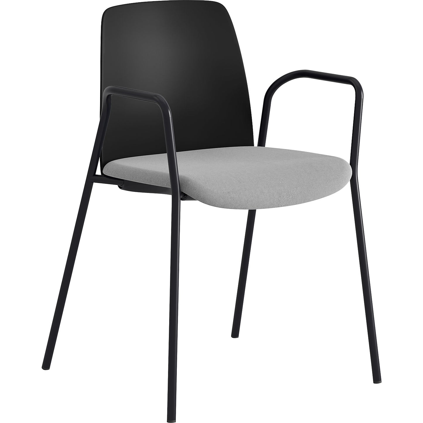 Chair Helmer, upholstered seat, plastic backrest, pack of 4, seat black/light grey, frame black, with arm rests.