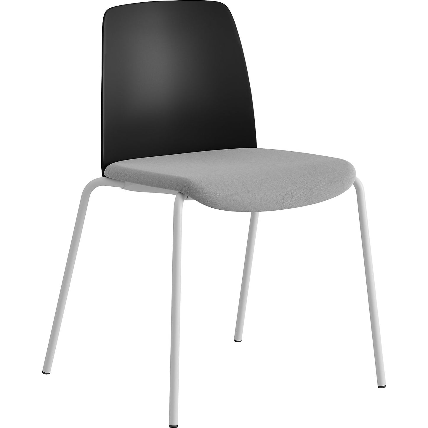 Chair Helmer, upholstered seat, plastic backrest, pack of 4, seat black/light grey, frame white.
