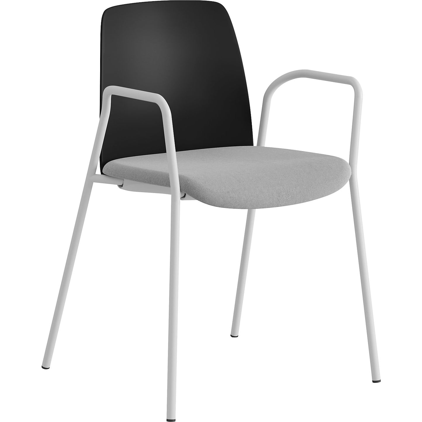 Chair Helmer, upholstered seat, plastic backrest, pack of 4, seat black/light grey, frame white, with arm rests.