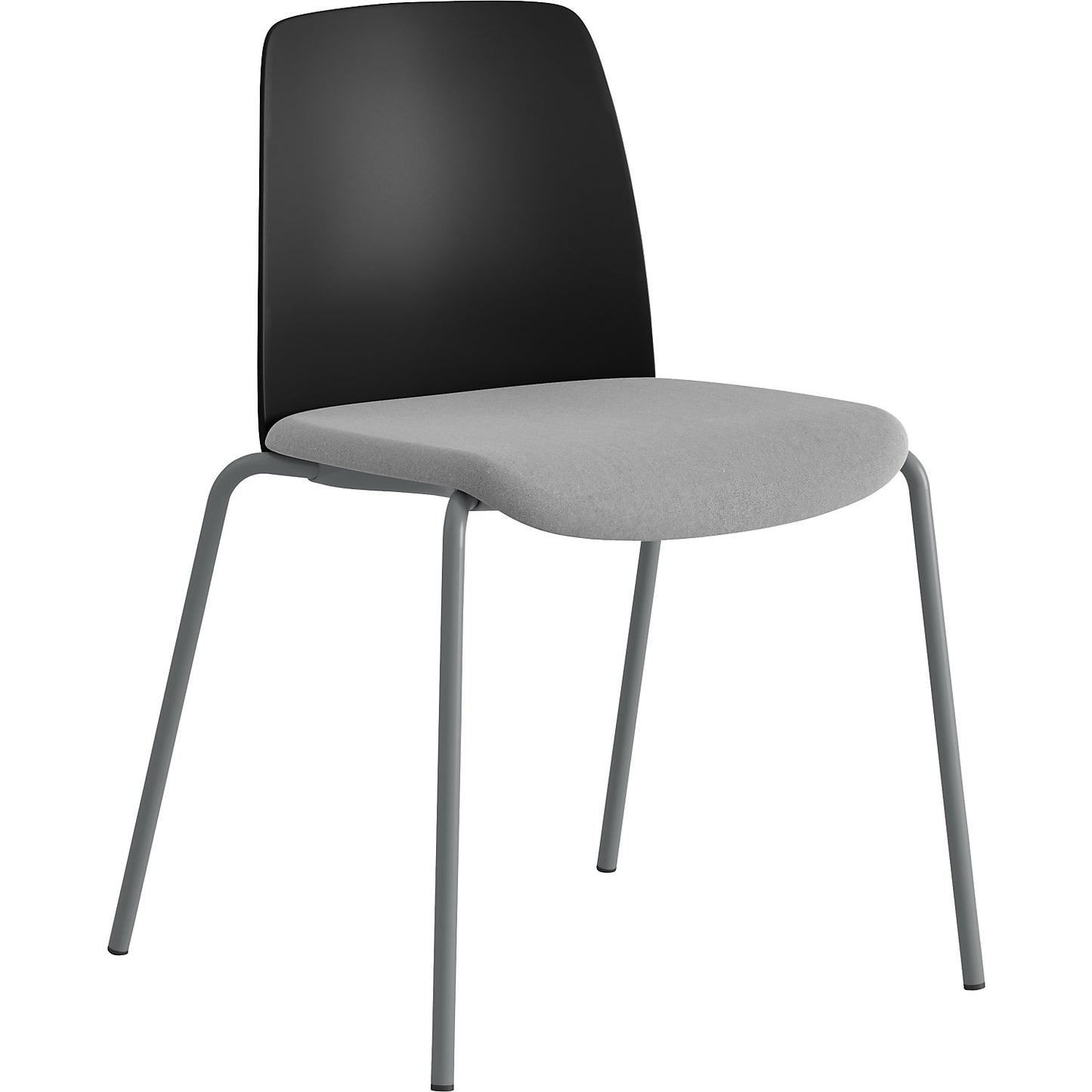 Chair Helmer, upholstered seat, plastic backrest, pack of 4, seat black/light grey, frame silver.