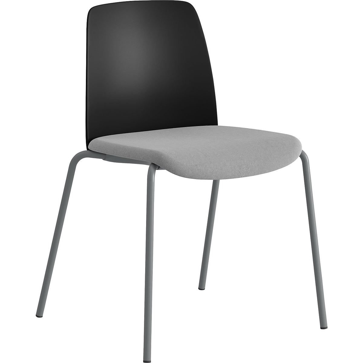 Chair Helmer, upholstered seat, plastic backrest, pack of 4, seat black/light grey, frame silver.