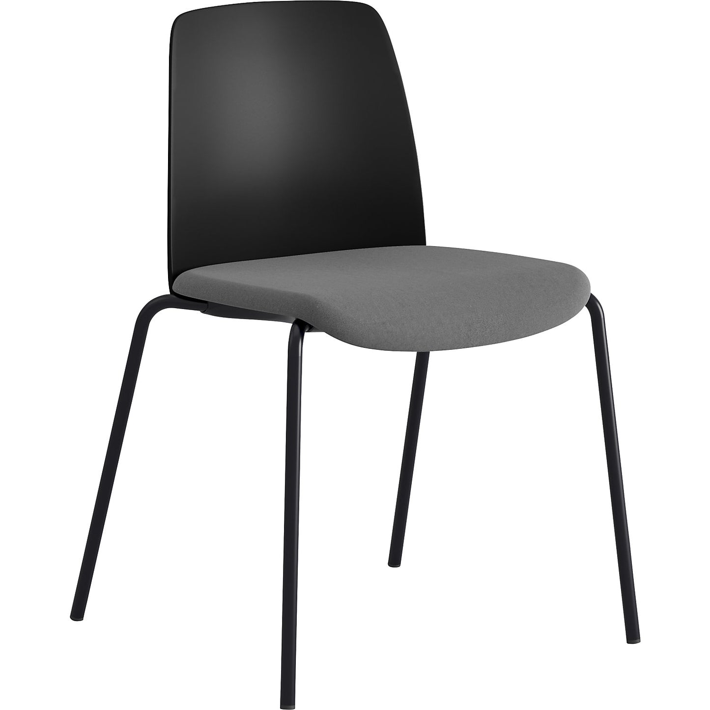 Chair Helmer, upholstered seat, plastic backrest, pack of 4, seat black/dark grey, frame black.