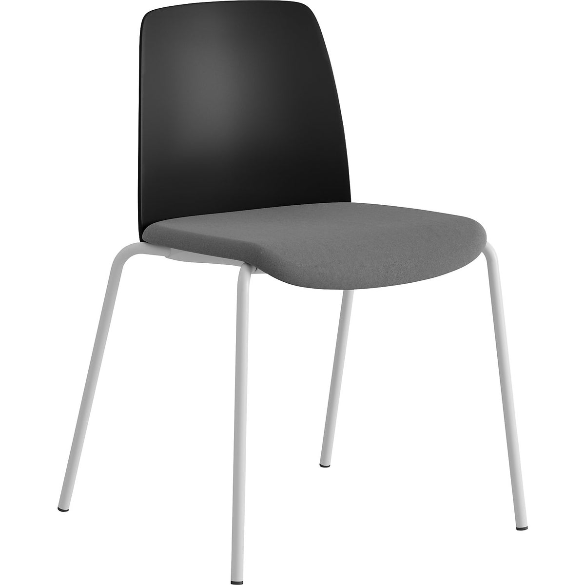 Chair Helmer, upholstered seat, plastic backrest, pack of 4, seat black/dark grey, frame white.