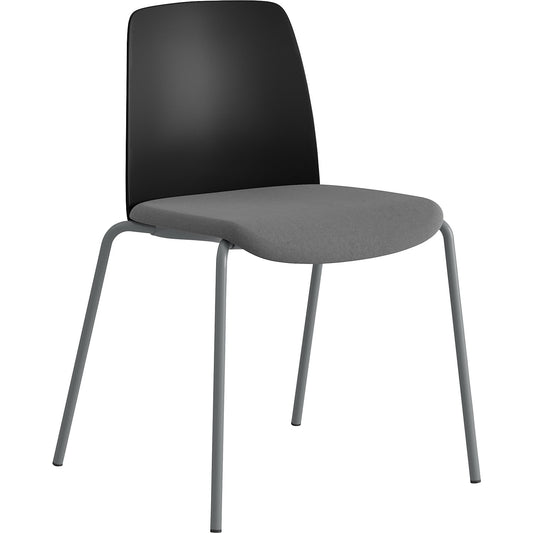 Chair Helmer, upholstered seat, plastic backrest, pack of 4, seat black/dark grey, frame silver.