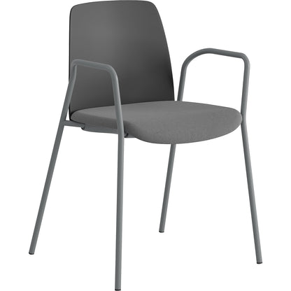 Chair Helmer, upholstered seat, plastic backrest, pack of 4, seat dark grey, frame silver, with arm rests.