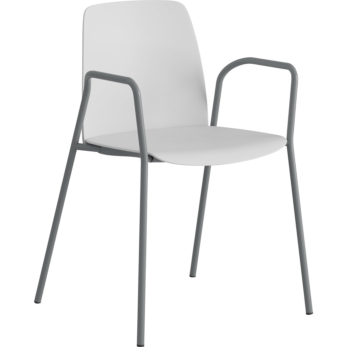 Chair Helmer, seat/backrest made of plastic, pack of 4, seat white, frame silver, with arm rests.
