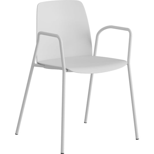 Chair Helmer, seat/backrest made of plastic, pack of 4, seat white, frame white, with arm rests.