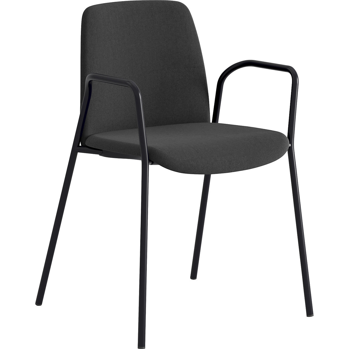 Chair Helmer, seat/backrest upholstered, pack of 4, seat black, frame black, with arm rests.